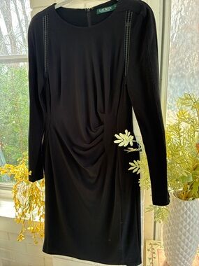 Lauren Ralph Lauren Black Long Sleeve Draped Sheath Dress